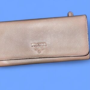 Authentic Prada Saffiano Continental Wallet - Beige